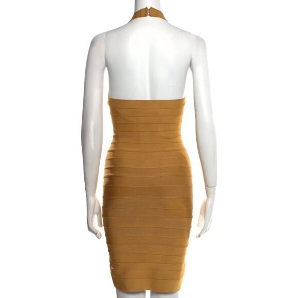 Herve Leger Bodycon Lilou Halter Dress HOI6R627 GOLDEN SUN/S - Picture 13 of 15